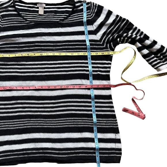 𝅺chico’s cotton ramie knit pullover black white horizontal striped size 3/XL - Picture 12 of 13